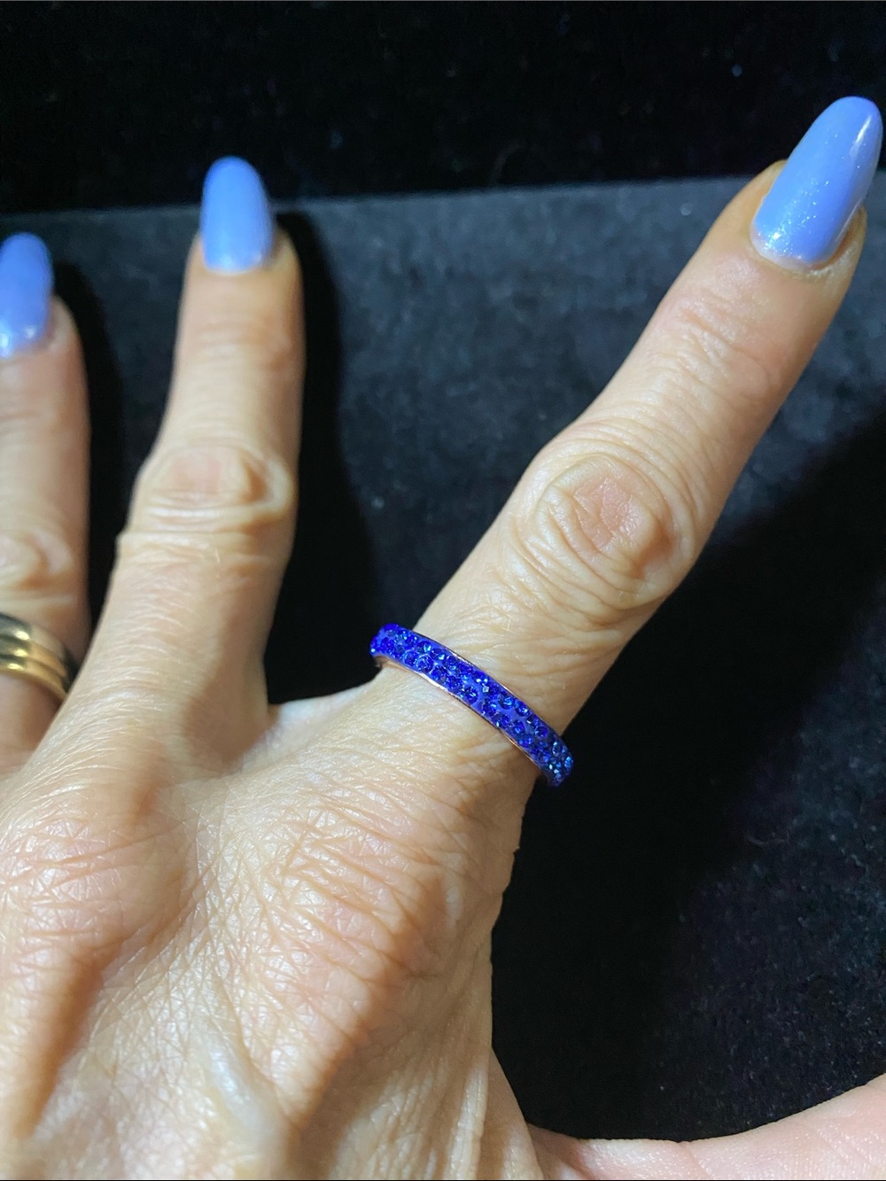 Fifth Ave Swarovski Crystal Sapphire Blue Eternity Band Rose Gold Stainless Sept